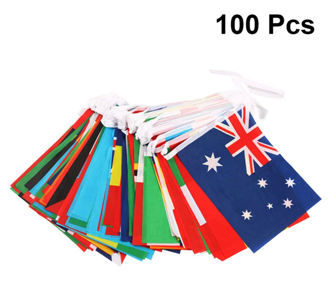 String Bunting Flag International - 100 Flags - 26 meters (flag size: 21 cm X 14 cm )