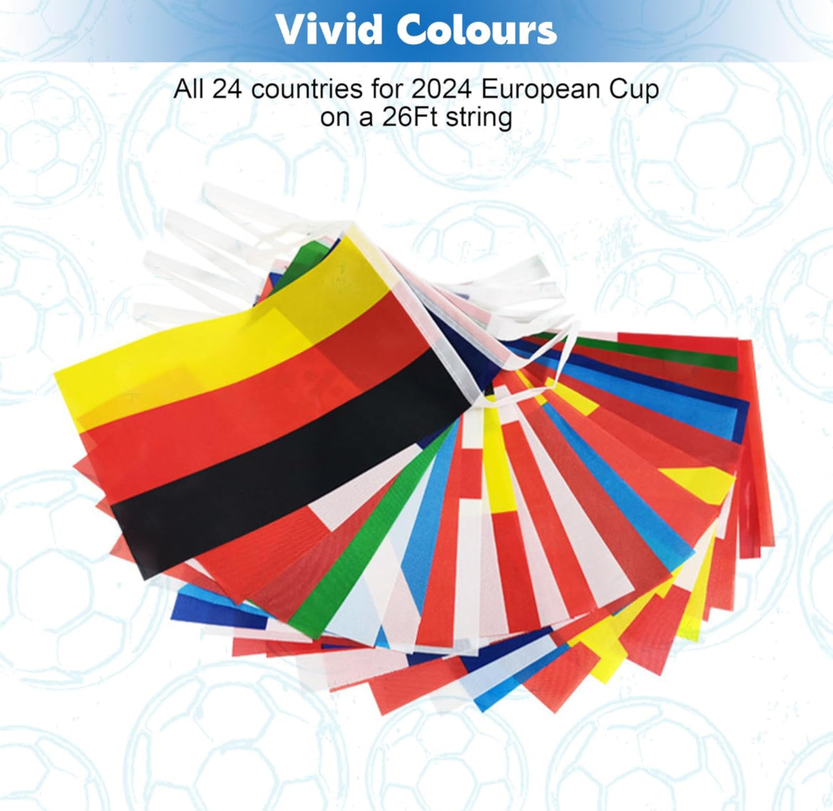 1- Bunting String Flags Euro Cup 2024 - 24 Flags - 10 meters (flag size: 20 X 30 cm )