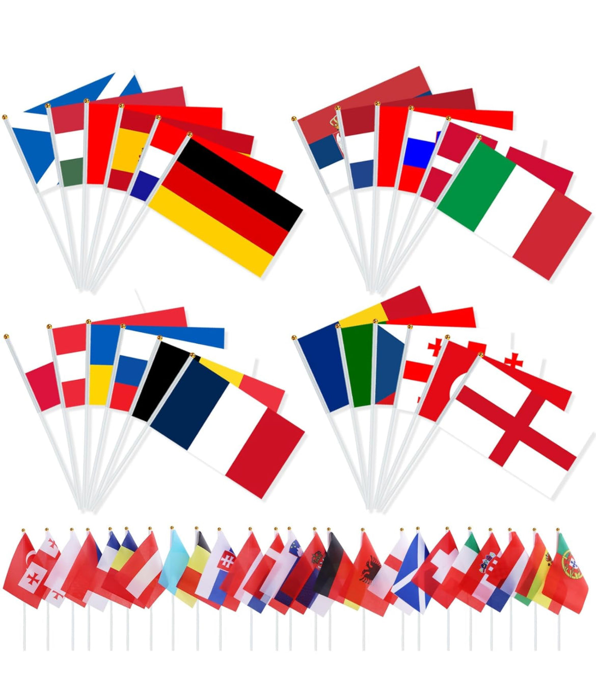 2- Euro Cup Hand Flags 14x21cm with 30 cm Pole X 24 pcs