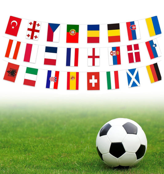 1- Bunting String Flags Euro Cup 2024 - 24 Flags - 10 meters (flag size: 20 X 30 cm )