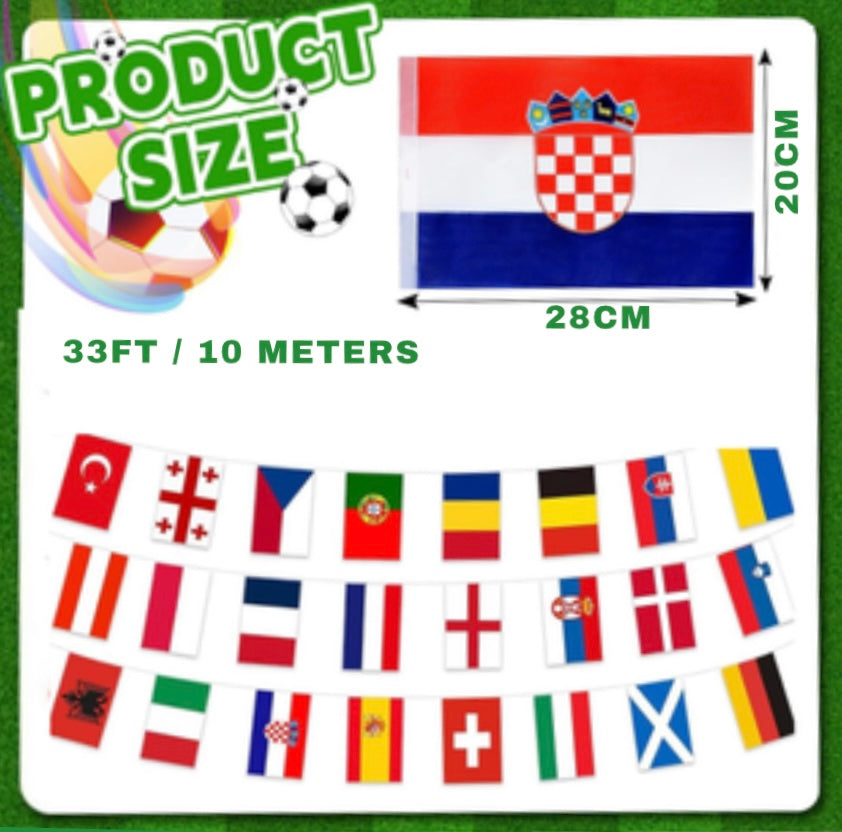 1- Bunting String Flags Euro Cup 2024 - 24 Flags - 10 meters (flag size: 20 X 30 cm )